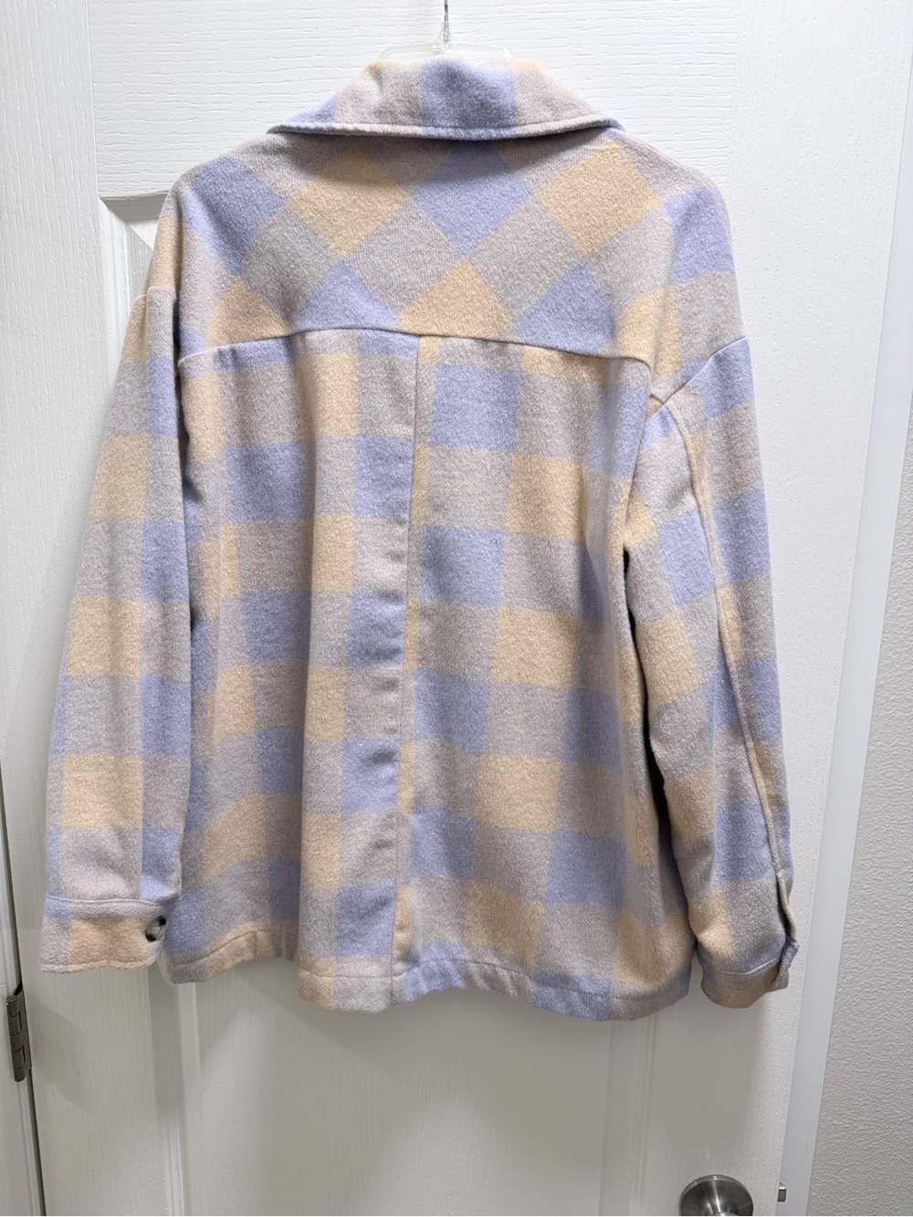 HYFVE Beige & Lavender Plaid Teddy Shacket - Picture 3 of 5